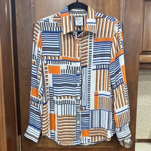 The Shirt by Rochelle Behrens Geometric Orange and Blue Blouse